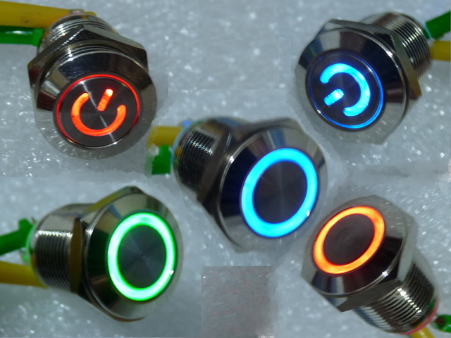 Small Led Flush Metal Push Button, 12mm Hole, Various Styles Available