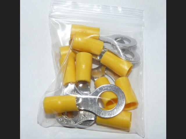 (10 of) Yellow Insulated Ring Terminal Crimp - Up To M8 (8mm) Screw/Bolt