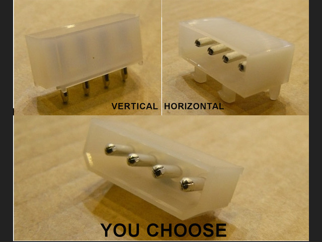 "Molex" Type Power Connector PCB Mount, You Choose Vertical or Horizontal